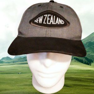 NEW ZEALAND LOGO Embroidered Velvet Visor Black & Gray Buckel Large Cap Hat